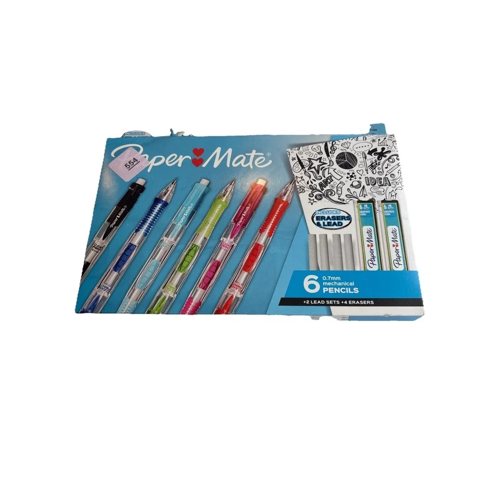 Papermate Mechanical Clearpoint Pencils 6 Count - Multicolor with Lead & Erasers